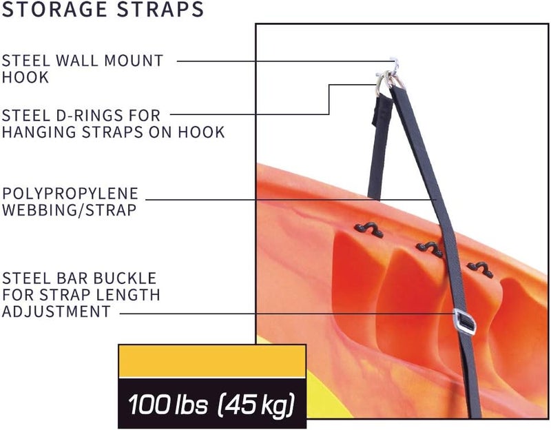 Nonebranded Kayak Storage Straps, Wall Mount Storage Straps, Canoes Wall Rack Holders, Adjustable Storage Straps Garage Hangers, 100LBS(45KGS) Weight Capacity - Image 2